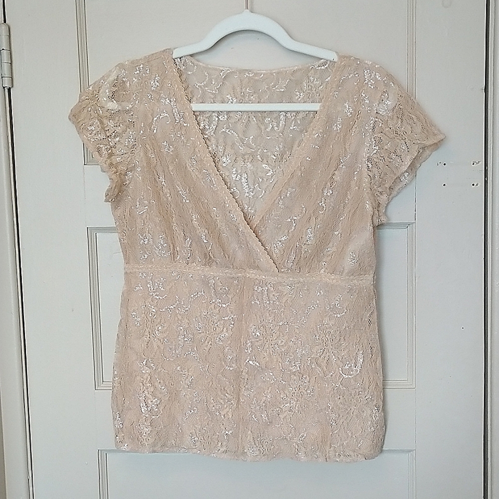 3/$30💜EUC Avon Size L Lacy V-Neck Top